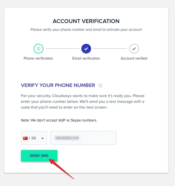 Cloudways手机验证